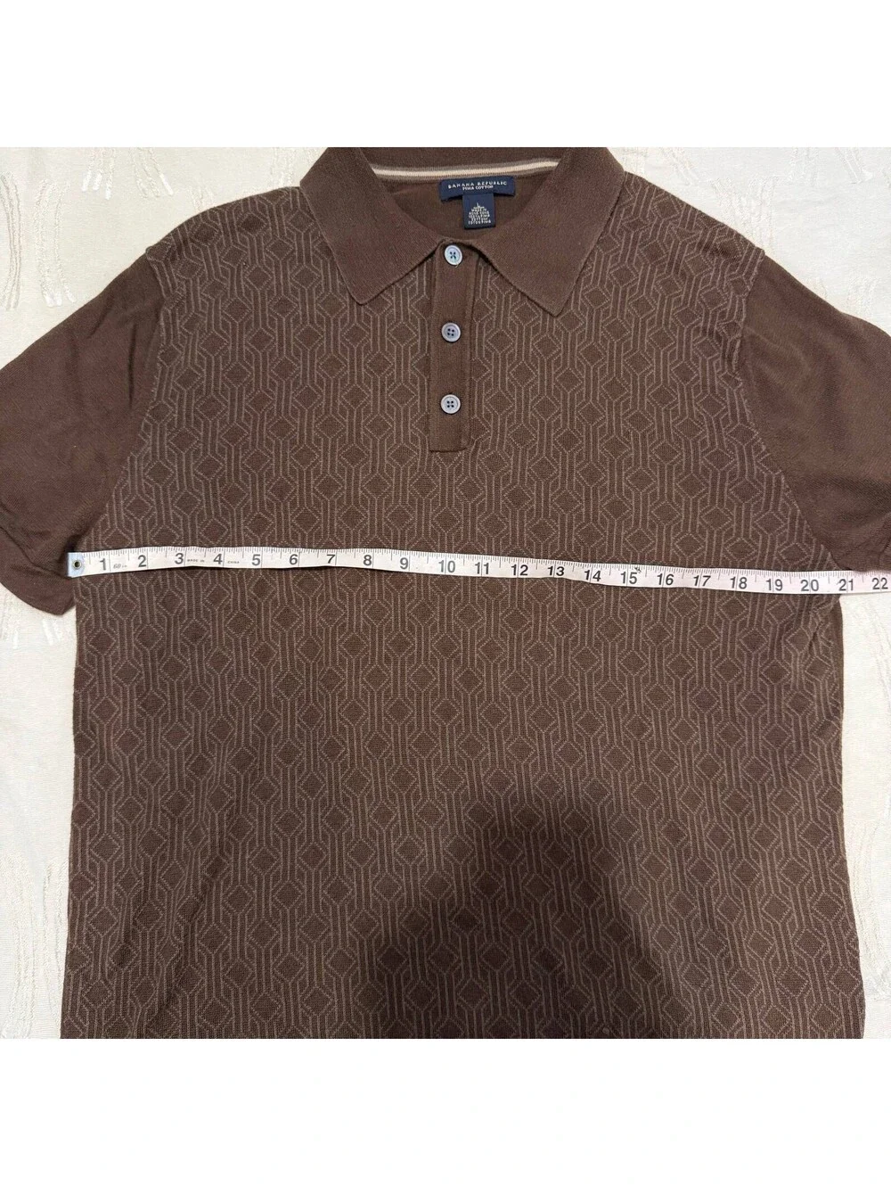 Banana Republic Men’s L Pima Cotton Knit Polo Brown Geometric Retro Shirt